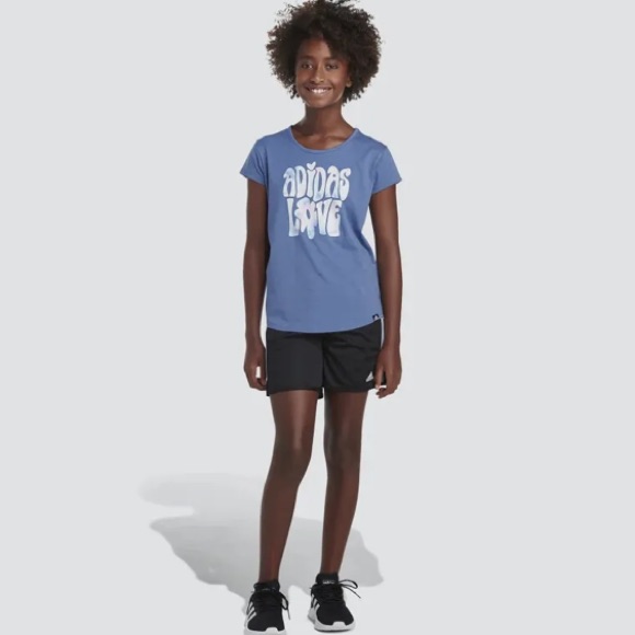 Adidas Scoop Tee Girls Crew Blue Scoop Neck Short Sleeve T-Shirt